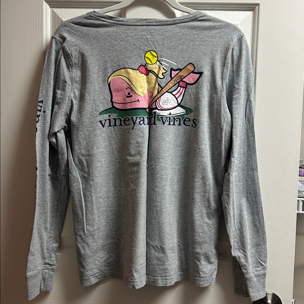Vineyard Vines Softball Heather Gray Long Sleeve Tee S